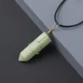 Natural green crystal hexagonal prism pendant necklace with handmade wire wrapping and black cord. - Xiu Jade / Pendant