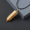 Natural yellow crystal hexagonal prism pendant necklace, handmade wire wrapped gemstone jewelry. - Yellow Aventurine / Pendant