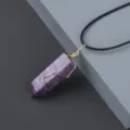 Natural purple crystal hexagonal pillar pendant handmade wire wrapped gemstone necklace. - Phosphosiderite / Pendant