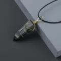 Natural crystal hexagonal prism pendant with gold wire wrapping and black cord necklace. - Labradorite / Pendant