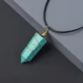 Natural crystal hexagon column pendant necklace hand-woven gold wire jewelry accessory stylish - Amazonite / Pendant