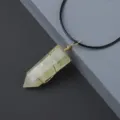 Natural crystal hexagonal prism pendant necklace with handmade gold wire wrapping, stylish variant. - Citrine / Pendant