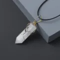 Natural crystal hexagonal pillar pendant with handmade gold wire wrapping and black cord necklace. - Black Rutilated Quartz / Pendant