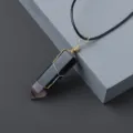 Natural crystal hexagonal prism pendant necklace with hand-woven gold wire wrapped design. - Rainbow Fluorite / Pendant