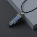 Natural lapis lazuli crystal hexagonal pillar pendant necklace with handmade gold wire wrap. - Lapis Lazuli / Pendant