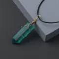 Handmade green crystal hexagonal pillar pendant with gold wire wrap on black cord necklace. - Green Fluorite / Pendant