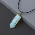Handmade crystal hexagonal pillar pendant necklace with elegant gold wire wrap fashion jewelry. - Opal / Pendant