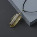 Natural crystal single point hexagonal column pendant gold wire wrapped black cord necklace - Clear Citrine / Pendant