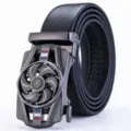 Heren zwart lederen riem automatische metalen gesp roterend wiel design casual mode - Gunmetal Roterende Windmolen