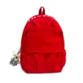 Korean casual red nylon backpack large capacity stylish school bag with cute bear charm - Without Pendant / Red
