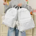 Korean style cute star print canvas backpack large capacity school bag for teen girls - Small (Without Pendant) / White