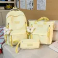 Light yellow student backpack three-piece set, large capacity school bag, casual travel set. - Backpack Without Pendant / Yellow