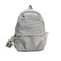 Casual grey nylon backpack with large capacity and cute plush pendant for daily student commuting. - Without Pendant / Gray
