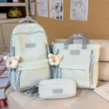 Pastel blue school backpack set with matching handbag and pencil case for students and daily travel. - Backpack Without Pendant / Blue