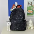 Starry pattern school backpack for women and girls, fashionable casual book bag with pendant. - Black