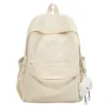 Casual beige school backpack for women, lightweight travel daypack with cute cloud pendant. - Without Pendant / Beige