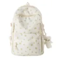 Cute floral backpack for women, casual school bag with bear pendant, lightweight daypack. - Without Pendant / Yellow