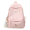 Pink cute cartoon bear print backpack for girls, large capacity school bookbag with plush dog pendant. - Without Pendant / Pink