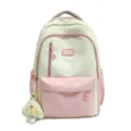 Fresh color block college backpack for women, large capacity casual and cute school bags. - Without Pendant / Pink