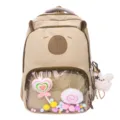 Transparent cute bear backpack for school girls, large capacity canvas casual daypack. - Without Pendant / Light Khaki