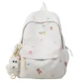 Cute white polka dot backpack for school girls with bear print and fluffy dog pendant large capacity - Without Pendant / White