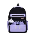 Cute Japanese style casual backpack for students, stylish black and purple school bag. - Without Pendant / Black