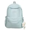 Casual light blue backpack for women and students with cute cloud pendant, daily school bag. - Blue