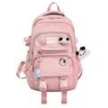Pink canvas backpack for school cute dog charms large capacity travel schoolbags - Single Bag / Pink