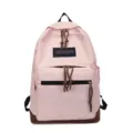 Stylish pink canvas backpack with brown bottom, casual school bag for men and women students. - Pink