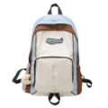 Colorblock casual student backpack stylish daily school book bag light blue brown beige - Without Pendant / Coffee Blue