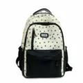 Chic black and white star print backpack, large capacity casual campus book bag for women. - Without Pendant / Black
