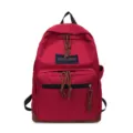 Red canvas casual backpack for students travel, classic vintage school book bag with suede bottom. - Red