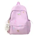 Cute purple school backpack for girls teens with bear print, large capacity casual daypack. - Purple