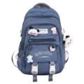 Blue large capacity student backpack casual travel computer school bag with cute plush charms - Single Bag / Blue