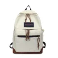 Classic canvas backpack with brown bottom, casual school bag, travel laptop rucksack for students - Milky White