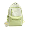 Light green student backpack casual dual shoulder bag with cute star pattern and plush pendant. - Without Pendant / Yellow