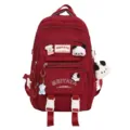 Large capacity red school backpack with cute puppy charms and multiple practical pockets. - Red