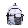 White fashion student backpack with large capacity, multi-pocket design, and casual style. - White Black