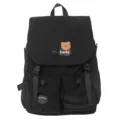 Black casual school backpack for students, large capacity daypack with cute bear patch. - S / Black
