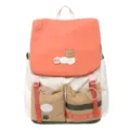 Color block casual backpack for students, large capacity sweet style school bag for daily use - S / Khaki and Orange