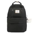 Black casual school backpack for women with front pockets and cute plush pendant charm. - Without Pendant / Black