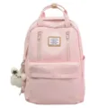 Pink casual school backpack with cute plush charm, large capacity Harajuku book bag for daily use. - Without Pendant / Pink