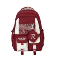 Red and white color block ita backpack with clear window, large capacity casual school bag. - Without Pendant / Red