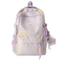Cute pastel purple school backpack with sweet star print, casual large capacity daypack for teens. - Without Pendant / Purple