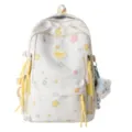 Sweet Japanese style white backpack with colorful stars, yellow tassels and cute plush pendant. - Without Pendant / White