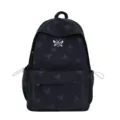 Women's large capacity campus school backpack with cute butterfly print front pocket main view - Black