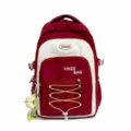 Large capacity contrast color school backpack for teen girls stylish daily book bag - Without Pendant / Red