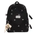 Black cute bow print backpack for women, large capacity casual school bag for daily use. - Without Pendant / Black