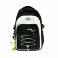 Large capacity black and white contrast backpack Korean style school bag for students. - Without Pendant / Black