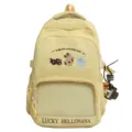 Cute yellow school backpack for girls, casual canvas book bag with cat embroidery and mesh pocket. - Without Pendant / Yellow